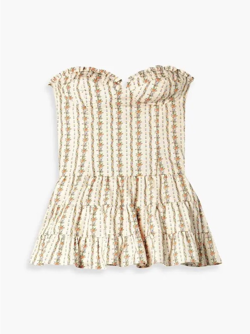 LoveShackFancy Sosha Strapless Floral Ruffled Sundress in Cream